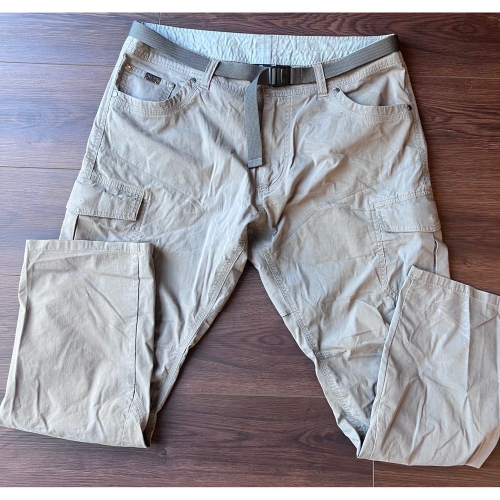 Kuhl Radikl Mens Khaki Tan Hiking Cargo Pants 36x30 Vented Knee Crotch Belted